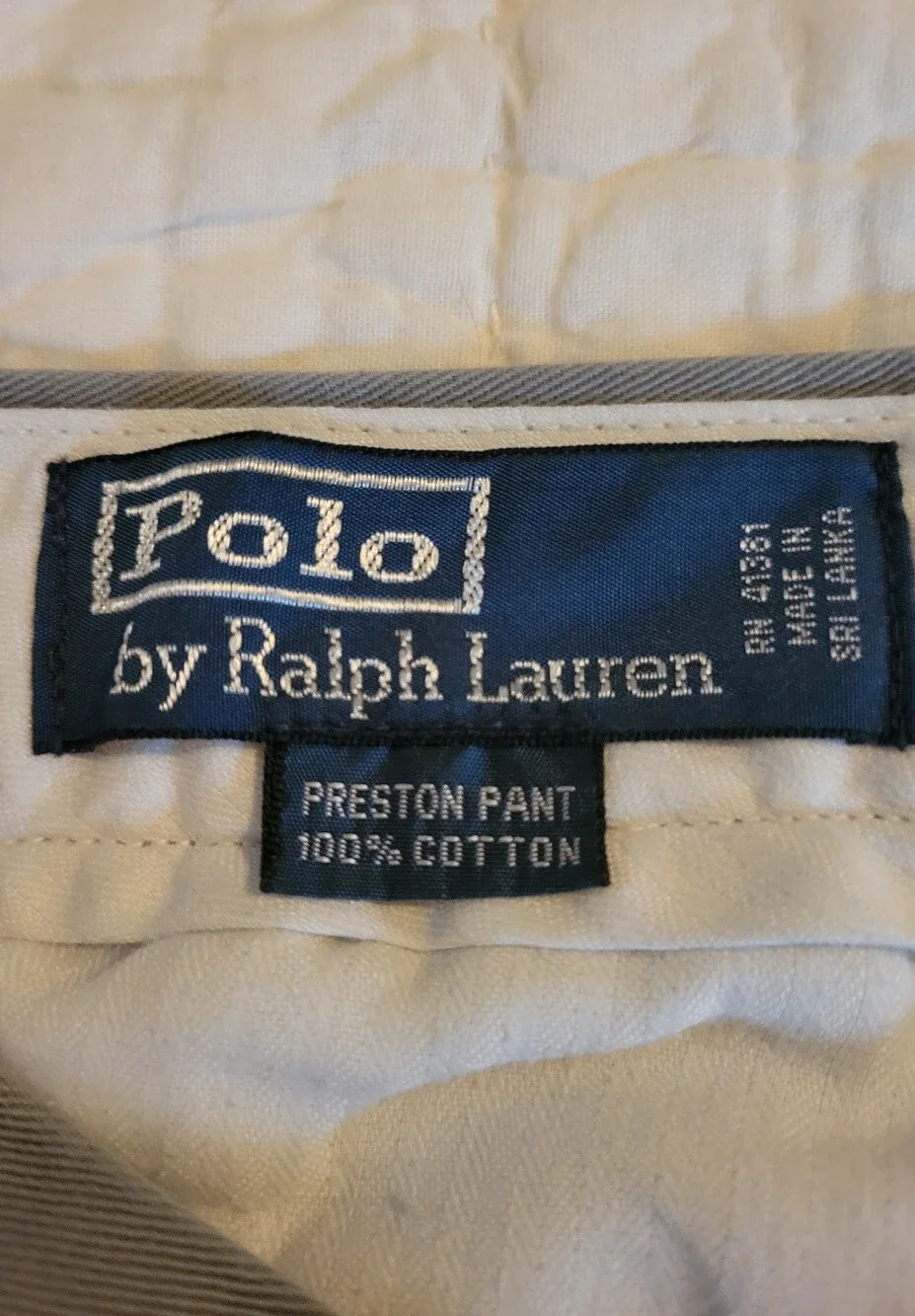 Vintage Polo Ralph Lauren Preston 100% Cotton Chino Trousers Gray Mens 30X30